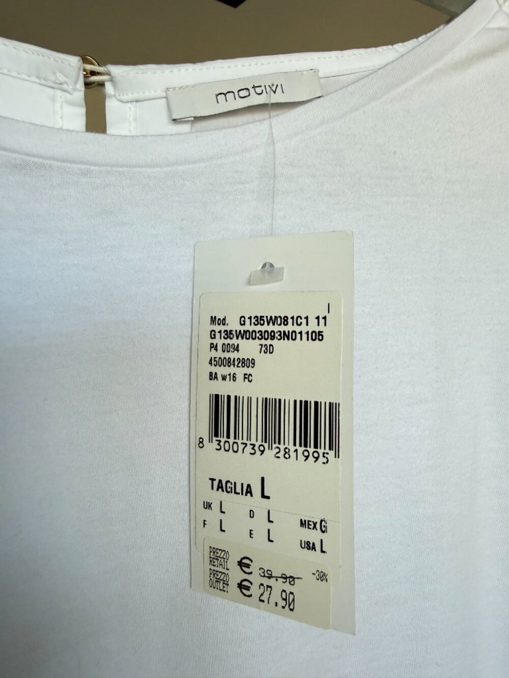 Motivi women’s white blouse, size L, new with original tags, purchased in Italy. - Picture 3 of 5